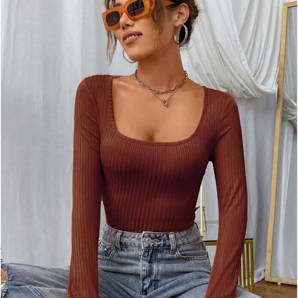 New scoop neck ribbed long sleeve top~ - Picture 4 of 5